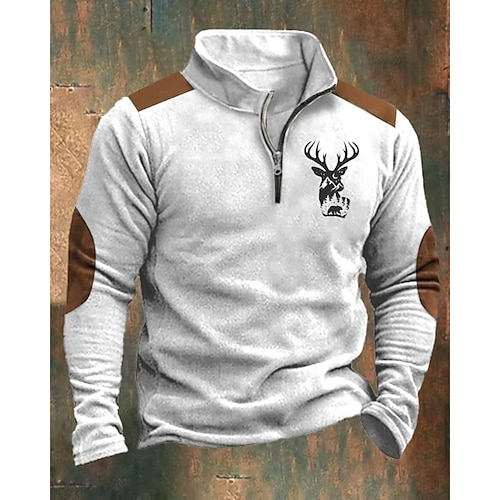 

Men's Sweatshirt Quarter Zip Sweatshirt Blue Brown Khaki Light Grey Dark Gray Half Zip Reindeer Print Christmas Daily Holiday Streetwear Casual Fall & Winter Clothing Apparel Hoodies Sweatshirts