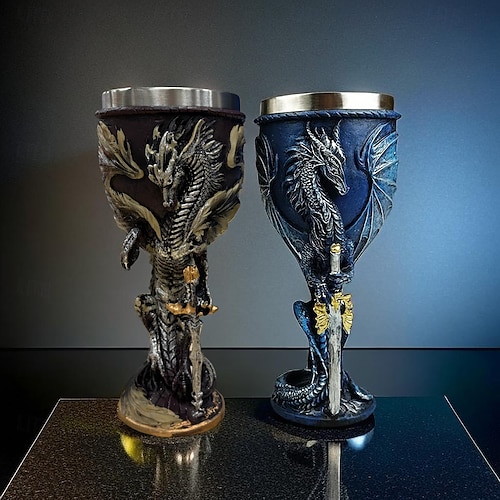 

1pc, 7oz (200ml) Dragon Cup, Medieval Dragon Wine Glass, Stainless Steel Champagne Glass, Gothic Dragon Sword Goblet, For Bar, Pub, Club, Restaurant And Home Use