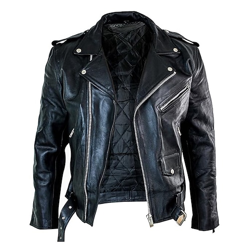 

Men's Faux Leather Jacket Biker Jacket Motorcycle Jacket Daily Vacation Windproof Warm Pocket Fall & Winter Plain Fashion Classic Lapel Regular Black Jacket