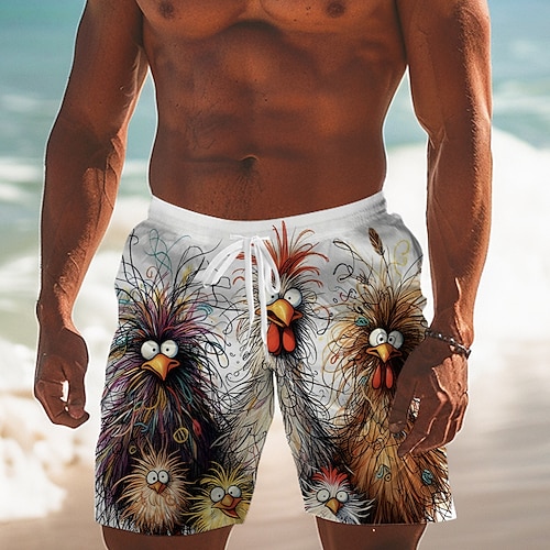 

Men's Animal Chick Swimming Trunks Board Shorts Shorts Mid Waist Fashion Streetwear Designer Casual Daily Holiday Pocket Drawstring Elastic Waist Designer Clothing Apparel