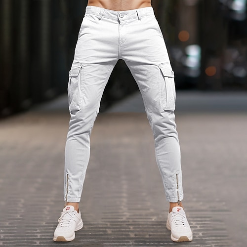 

Homme Pantalon Cargo Pantalon Chino pantalon été Pantalons décontractés Zippé Plein Confort Respirable Toute la longueur Casual du quotidien Vacances Mélange de Coton Mode basique Noir Blanche