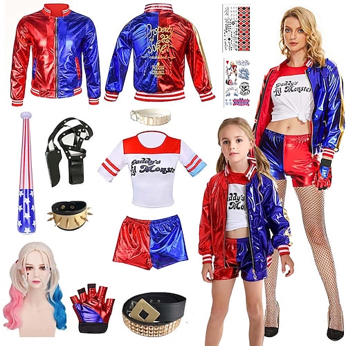 

Harley Quinn Costumes 13 PCS Set Joker 2 Suicide Squad Clown Cosplay Costume Outfits with Wigs Accessries Embroidered Women's Girls' Movie Cosplay Halloween Carnival Performance Party