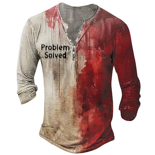 

Blood stains Designer Retro Vintage Men's 3D Print T shirt Tee Henley Shirt Street Casual Halloween T shirt Red Long Sleeve Henley Shirt Summer Spring Fall Clothing Apparel S M L XL XXL XXXL