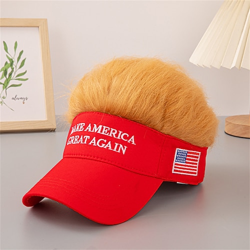 

Men's Visor Hat with Spiked Wigs Fake Hair Visor Wig Men Sun Hat Baseball Cap Sun Hat Red 100% Cotton Embroidered Fashion Casual Street Daily Letter American US Flag Adjustable Sunscreen Breathable