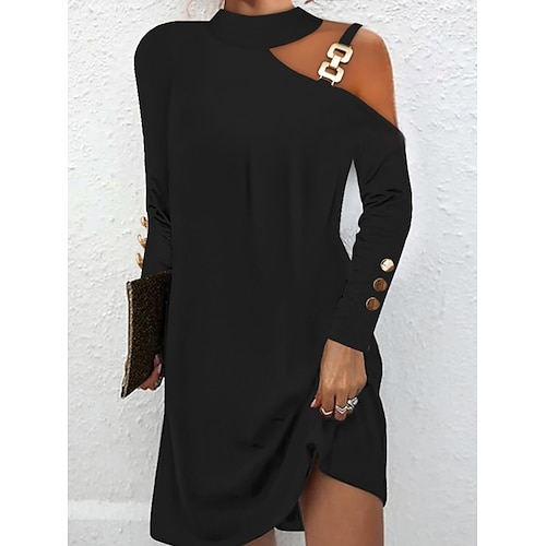 

Women's Plain Dress Mini Dress Button Casual Halter Neck Long Sleeve Black Pink Blue Color