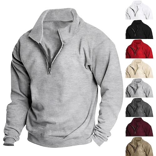 

Men's Sweatshirt Polar Fleece Quarter Zip Sweatshirt Apricot Black White Wine Red Half Zip Plain Sports & Outdoor Daily Holiday Streetwear Basic Casual Fall & Winter Clothing Apparel Hoodies