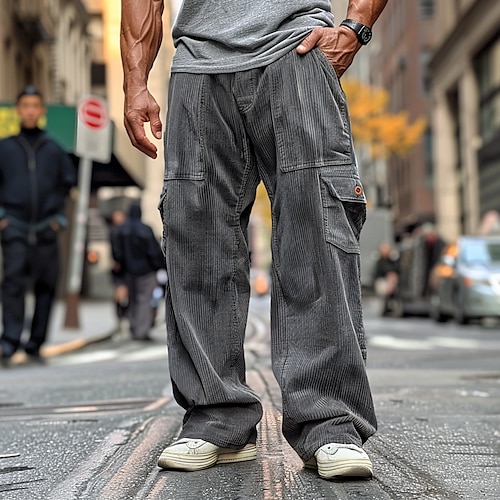 

Men's Cargo Pants Corduroy Pants Trousers Casual Pants Pocket Elastic Waist Multi Pocket Plain Comfort Soft Full Length Outdoor Daily Going out Cotton Blend Fashion Streetwear Black Brown