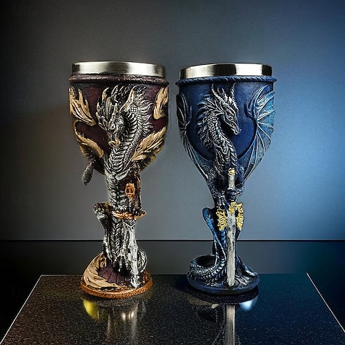 

1pc, 7oz (200ml) Dragon Cup, Medieval Dragon Wine Glass, Stainless Steel Champagne Glass, Gothic Dragon Sword Goblet, For Bar, Pub, Club, Restaurant And Home Use