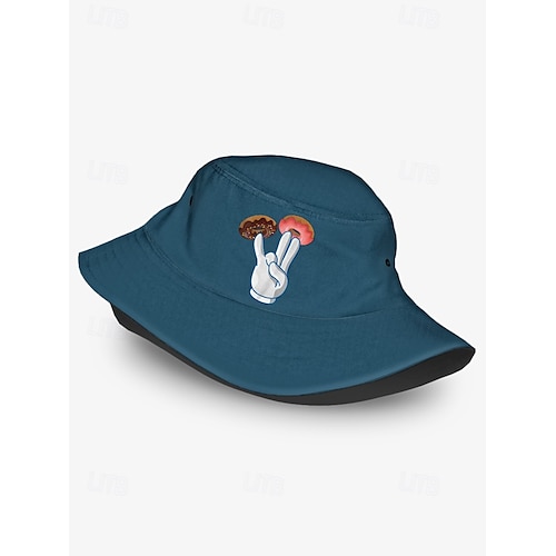  Men's Bucket Hat with Donut Peace Sign Graphic - Trendy Casual Sun Hat for Summer Outfits and Streetwear