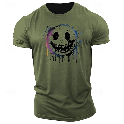  Herr Grimas T-shirt T-tröja 100 % bomull Kortärmad Grafisk Skjorta Armégrön Bekväm t-shirt Semester Gata Modedesignerkläder