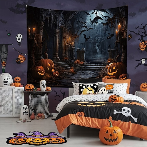  halloween dekorationer jagat hus hängande gobeläng väggkonst stor gobeläng väggmålning dekor fotografi bakgrund filt gardin hem sovrum vardagsrum