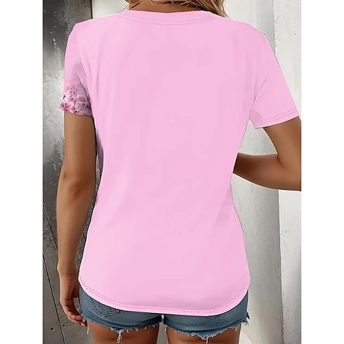  t-shirt femme décontracté imprimé manches courtes hauts réguliers quotidien noir rose bleu ciel bleu été