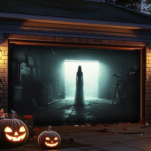 halloween dveřní dekorace venkovní halloween kryt garážových vrat duchové banner monstrum okno venku velké pozadí dekorace na dovolenou venkovní garážová vrata domácí nástěnné dekorace