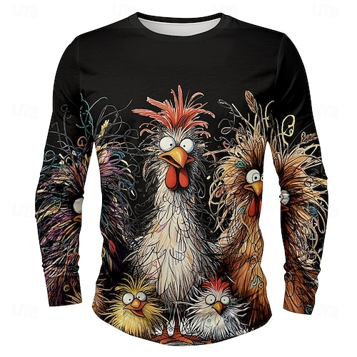  Men's Chick Funny T Shirt Long Sleeve T shirt 3D Print Crew Neck Shirt Designer Retro Vintage Street Casual Daily Black White Yellow Summer Spring Fall Clothing Apparel S M L XL XXL XXXL