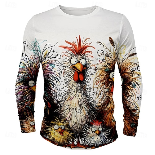  Men's Chick Funny T Shirt Long Sleeve T shirt 3D Print Crew Neck Shirt Designer Retro Vintage Street Casual Daily Black White Yellow Summer Spring Fall Clothing Apparel S M L XL XXL XXXL