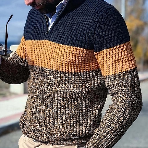 Homme Pull Robe pull Pull en tricot A côtes Tricoter Normal Tricoté Bloc de couleur Quarter Zip Mode basique Usage quotidien Rendez-vous Vêtement Tenue Automne hiver Jaune Gris S M L
