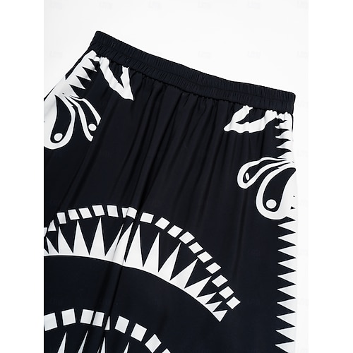  pantaloni neri con stampa a gamba larga in raso