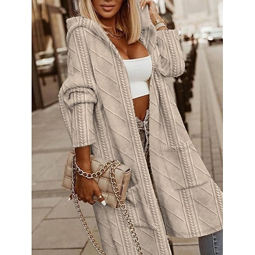 Damen Mantel Bequem Tasche Lässig Einfarbig Täglich Offene Vorderseite Regulär Umlegekragen Normale Passform Langarm Oberbekleidung Rosa Beige Kaffee Frühling Herbst
