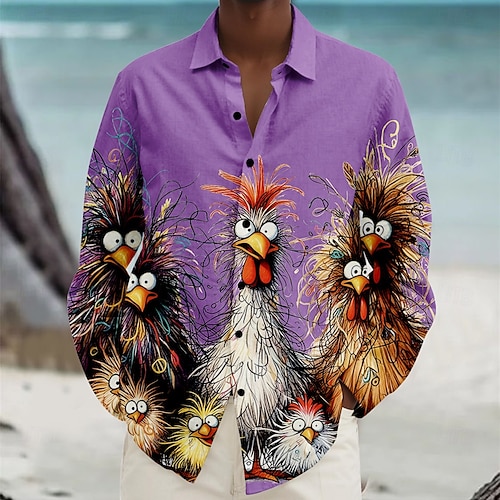 rooster dress shirt Men's Rooster Beach Shirt Button Up Shirt Long Sleeve Hawaiian Casual  Vacation Daily Fall Winter Spring & Summer Collared Shirts 3D Print Light  Blue Violet Black White Yellow 2026