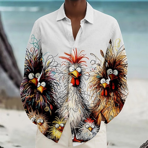 rooster dress shirt Men's Rooster Beach Shirt Button Up Shirt Long Sleeve Hawaiian Casual Vacation Daily Fall Winter Spring & Summer Collared Shirts 3D Print Light Blue Violet Black White Yellow 2026