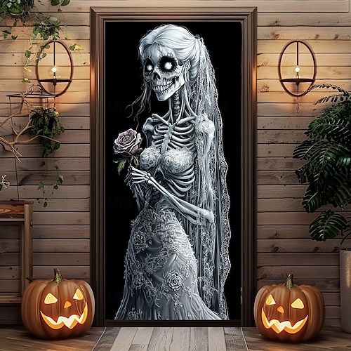  halloween ajtódíszek halloween ajtóborítók zombi menyasszony ajtó kárpit ajtófüggöny dekoráció háttér ajtó transzparens bejárati ajtóhoz parasztház ünnepi parti dekorációs kellékek