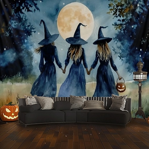 halloween koristeet kolme noitaa roikkuu kuvakudos seinä taide suuri kuvakudos seinämaalaus sisustus valokuva tausta peitto verho koti makuuhuone olohuoneen sisustus zombi morsian verinen käsi