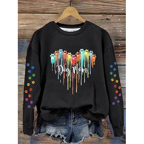  dam tröja polyester hjärta regnbåge dailywear print casual rund hals långärmad mikroelastisk vinter vår &  fallkomfort mjukt tyg som andas