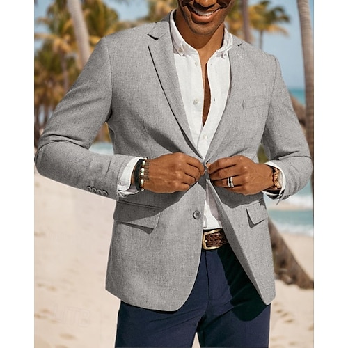 Blazer de lino para hombres chaqueta sport moda casual de verano en colores sólidos gris claro beige ajuste entallado de un solo botón