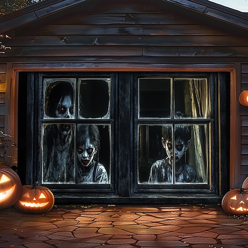  halloween dveřní dekorace venkovní halloween kryt garážových vrat duchové banner monstrum okno venku velké pozadí dekorace na dovolenou venkovní garážová vrata domácí nástěnné dekorace