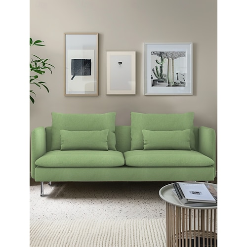 3-Seat Sofa Cover with Fine Linen Armrests Slipcovers Solid Color