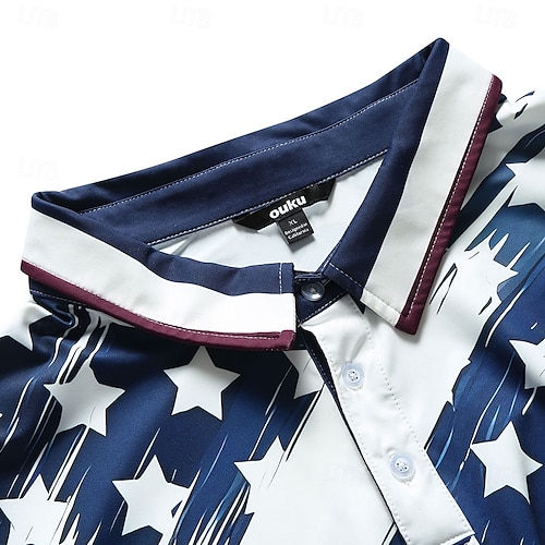  ouku męskie amerykańskie flagi weterani koszulki polo golfowe koszulki polo z krótkim rękawem koszule z kołnierzykiem casual streetwear ubrania na wakacje stroje imprezowe guziki 3d print biały i niebieski czarny biały