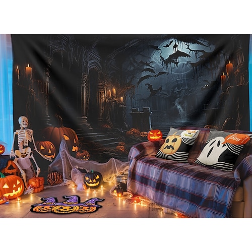  halloween dekorationer jagat hus hängande gobeläng väggkonst stor gobeläng väggmålning dekor fotografi bakgrund filt gardin hem sovrum vardagsrum