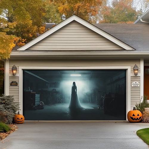  halloween dveřní dekorace venkovní halloween kryt garážových vrat duchové banner monstrum okno venku velké pozadí dekorace na dovolenou venkovní garážová vrata domácí nástěnné dekorace