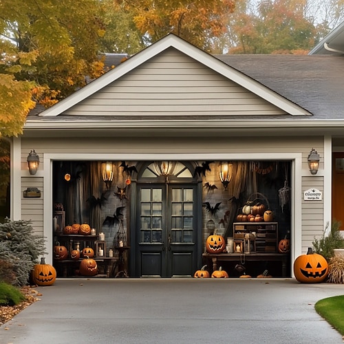  decorazioni per porte di Halloween, copertura per porta da garage di Halloween, striscione per esterni con zucca, porta vintage spaventosa, grande fondale, decorazione per le vacanze, porta da garage