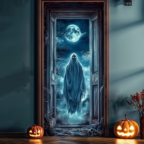  halloween dveřní dekorace halloween kryty dveří vlkodlak kostra dveře tapisérie dveřní záclona dekorace pozadí dveřní banner pro přední dveře statek dovolená party vnitřní venkovní dekorace zásoby