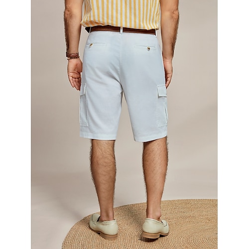  Per uomo Shorts Shorts di Lino Pantaloncini Estivi Tasca Frontale Gamba Dritta Semplice Comodità Traspirante Lunghezza al ginocchio All'aperto Vacanza Feste Moda Essenziale Bianco