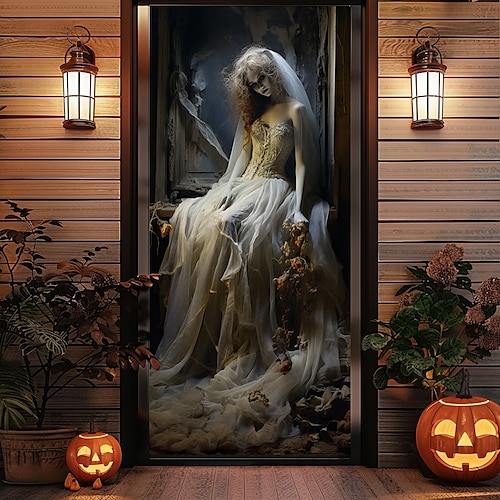  halloween ajtódíszek halloween ajtóborítók zombi menyasszony ajtó kárpit ajtófüggöny dekoráció háttér ajtó transzparens bejárati ajtóhoz parasztház ünnepi parti dekorációs kellékek