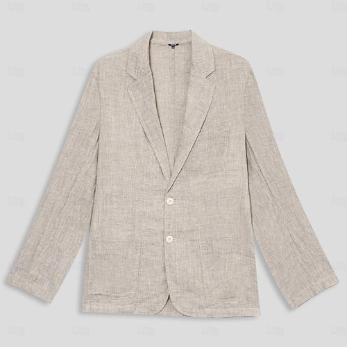  Herre Blazer jakke Bryllup jubileum Fest Sommer Vår Lin Helfarge Enkelt Brystet Enn-knapp Blazer Mørkegrå Svart Navyblå Blå
