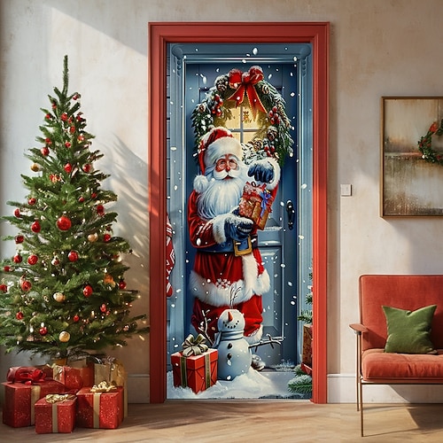  decorațiuni pentru uși de Crăciun huse de uși tapiserie pentru ușă de Moș Crăciun decorațiuni pentru perdele de ușă roz fundal banner de ușă pentru ușa de la intrare, fermă, consumabile pentru decor