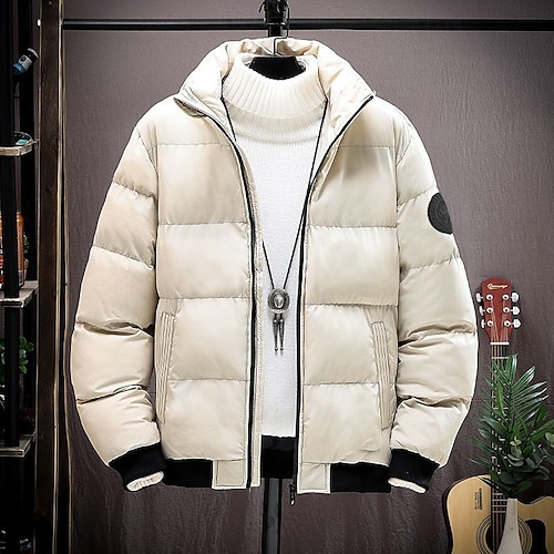 Hombre Abrigo de invierno Chaqueta acolchada Bolsillo Poliéster Ropa Cotidiana Cita Vacaciones Regular Moda Casual Cómodo Mantiene abrigado Otoño invierno Bloque de color Negro Rojo Verde Ejército