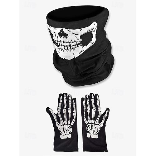 Skelett-Kostüm-Zubehör-Set – Totenkopf-Gesichtsmaske und Skelett-Handschuhe, perfekt für Halloween, Cosplay und Mottopartys