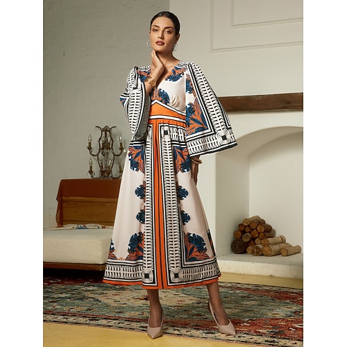  satijnen geometrische bohemien v-hals maxi-jurk