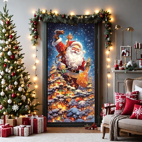  juledørdekorasjoner dørdeksler juletre dør billedvev dør gardin dekorasjon bakteppe dør banner for inngangsdør gårdshus ferie fest dekor forsyninger innendørs/utendørs