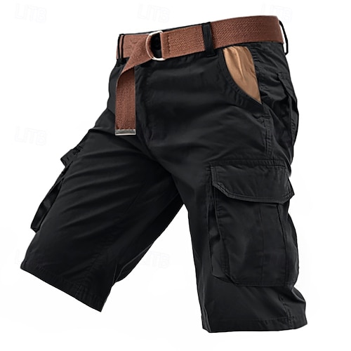  Homens Bermuda Cargo Calção Botões Bolso multi Tecido Vestível Curto Ao ar livre Diário Acampar e Caminhar Moda Clássico Verde Tropa Verde