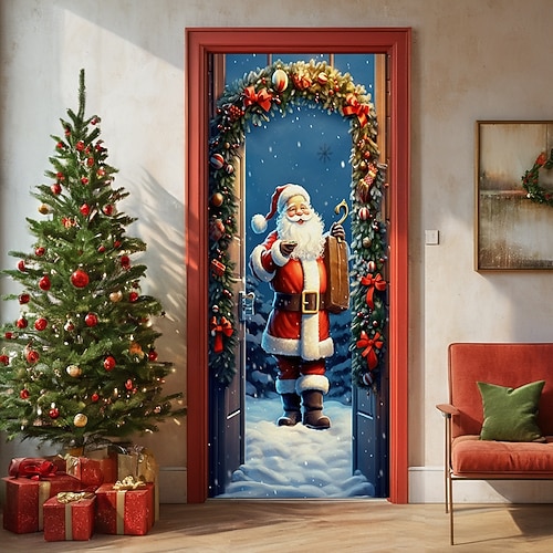  decorațiuni pentru uși de Crăciun huse de uși tapiserie pentru ușă de Moș Crăciun decorațiuni pentru perdele de ușă roz fundal banner de ușă pentru ușa de la intrare, fermă, consumabile pentru decor