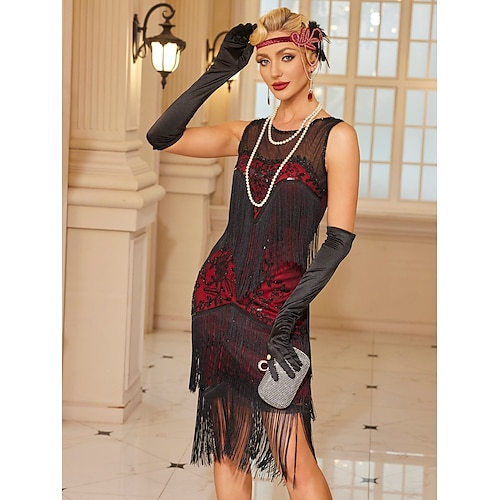 Roaring 20s Flapper Great Gatsby Dress Red And Black Flapper