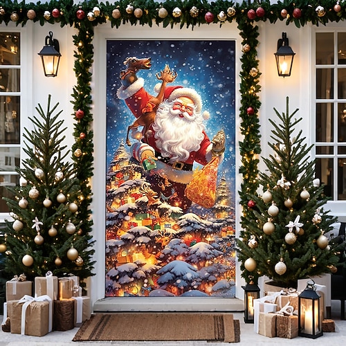  juledørdekorasjoner dørdeksler juletre dør billedvev dør gardin dekorasjon bakteppe dør banner for inngangsdør gårdshus ferie fest dekor forsyninger innendørs/utendørs