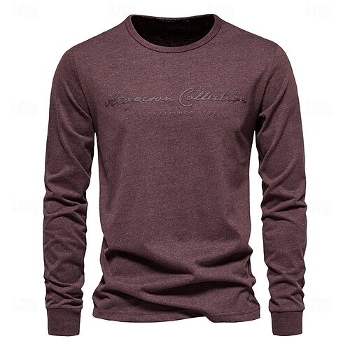 100% Cotton Long Sleeve Men's T-shirt Solid Color Letter Print
