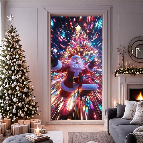  bannière de noël décorations de porte de Noël, couvertures de porte, tapis de porte avec feu d'artifice, , décoration, toile de fond, bannière de porte pour porte d'entrée, décoration de fête de fin