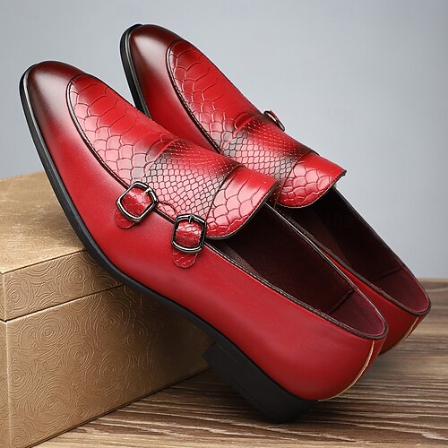 Red Crocodile Pattern Men\'s Loafers Boua Red Crocodile Printed Moccasins Loafers - Ivan Troy main image 2